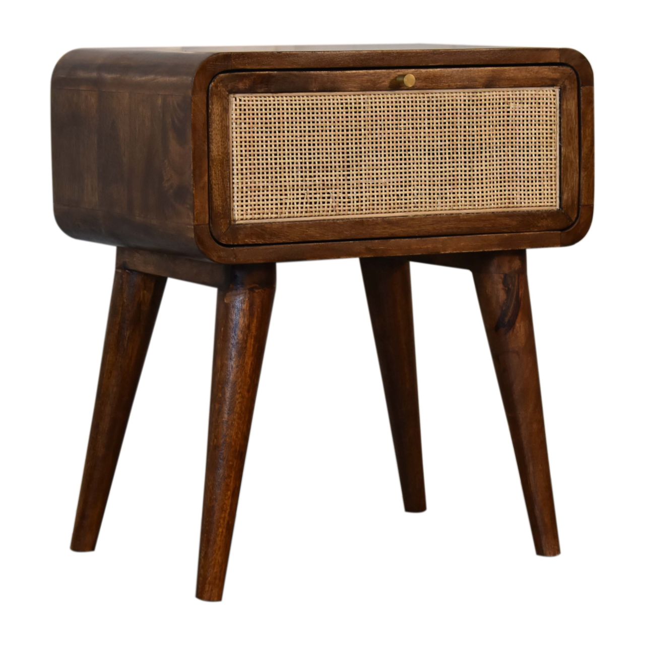 Chestnut Woven Bedside Table 1 Drawer Chest Rattan & Mango Wood Chestnut Finish - CasaFenix