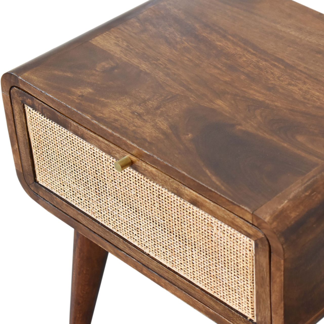 Chestnut Woven Bedside Table 1 Drawer Chest Rattan & Mango Wood Chestnut Finish - CasaFenix