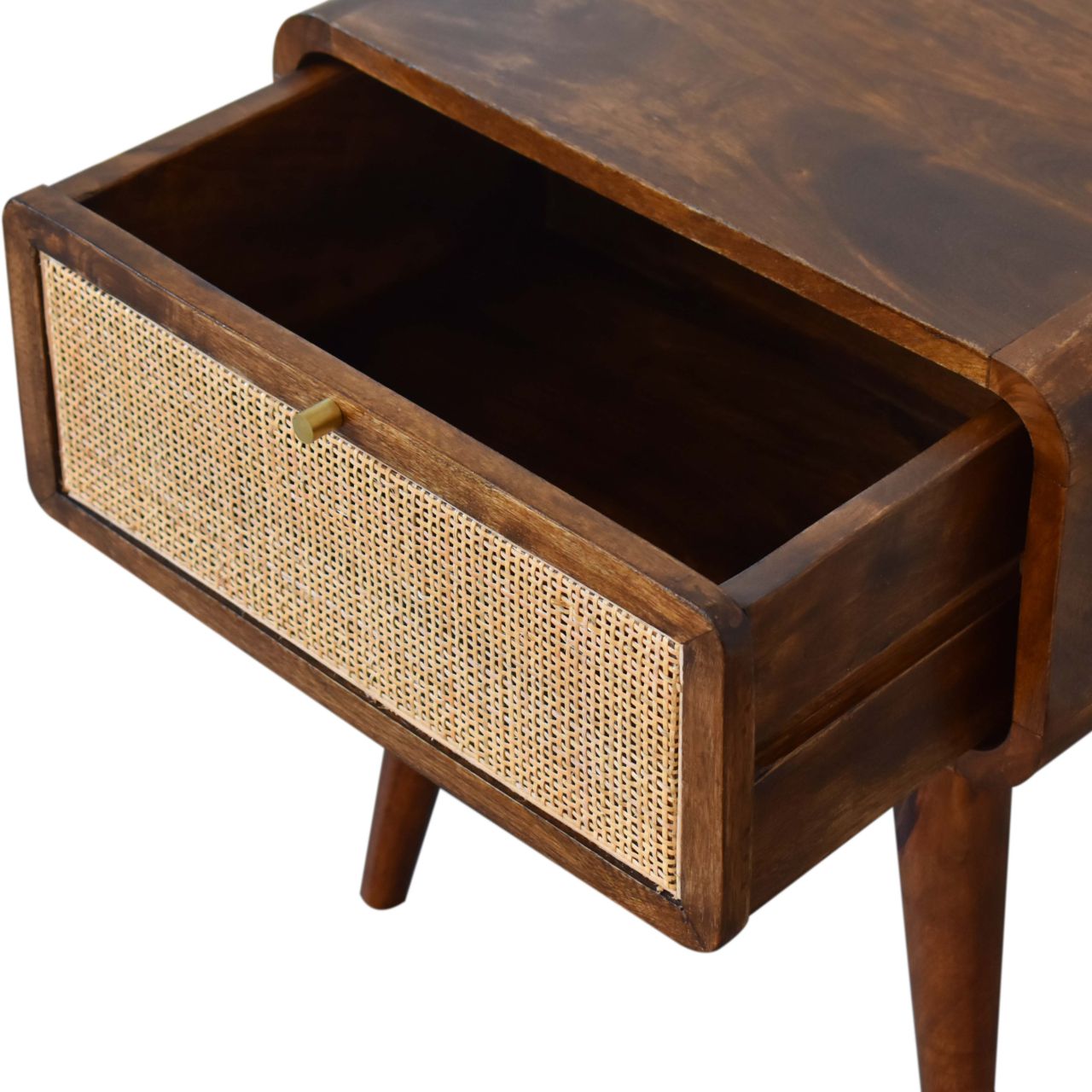 Chestnut Woven Bedside Table 1 Drawer Chest Rattan & Mango Wood Chestnut Finish - CasaFenix