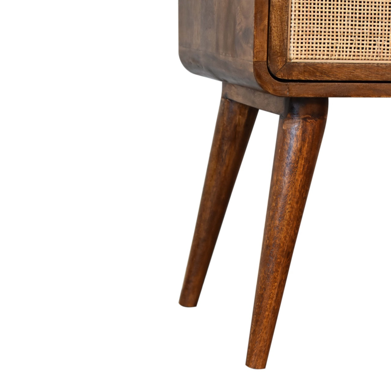 Chestnut Woven Bedside Table 1 Drawer Chest Rattan & Mango Wood Chestnut Finish - CasaFenix