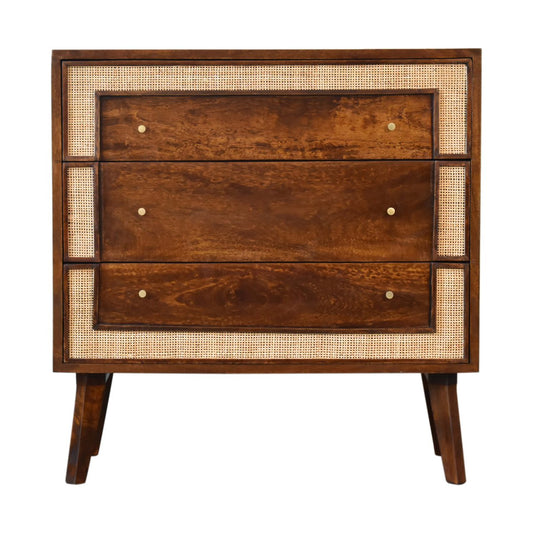 Chestnut Square Woven Inlay 3 Drawer Chest made with Solid Mango Wood - CasaFenix