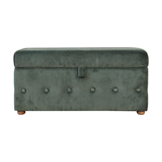 Emerald Green Lid-up Cotton Velvet Ottoman - CasaFenix