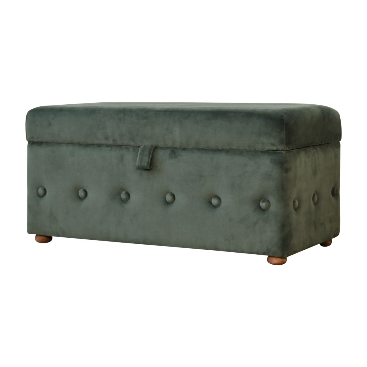 Emerald Green Lid-up Cotton Velvet Ottoman - CasaFenix