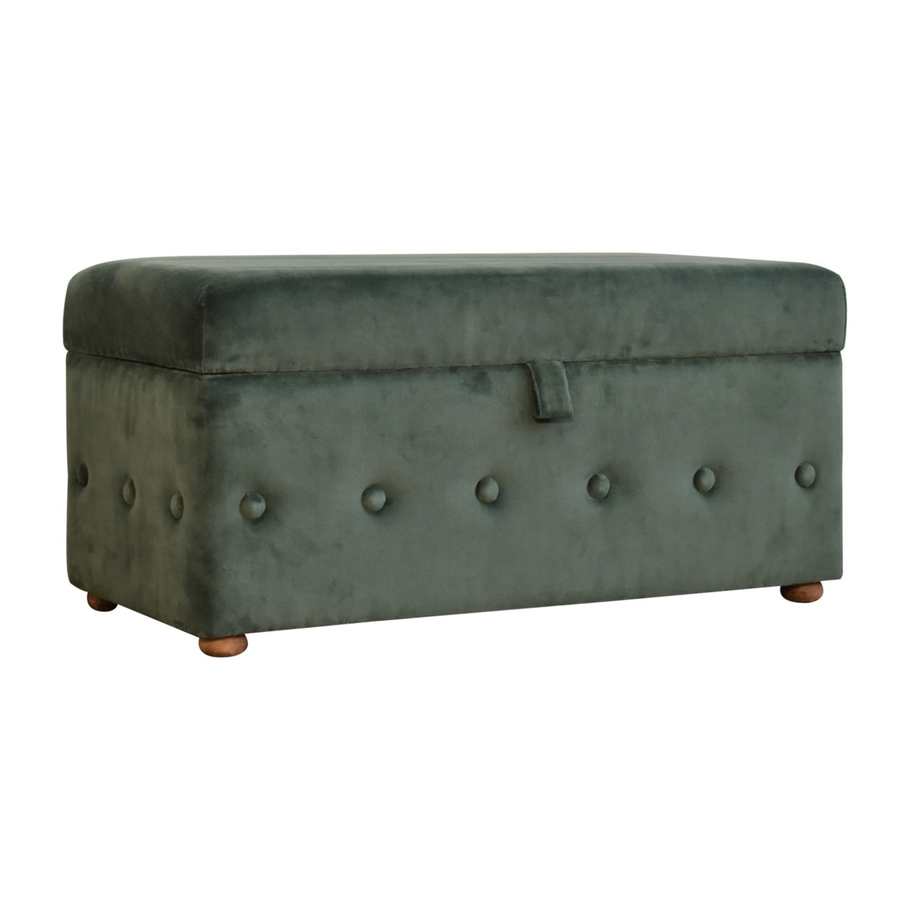 Emerald Green Lid-up Cotton Velvet Ottoman - CasaFenix