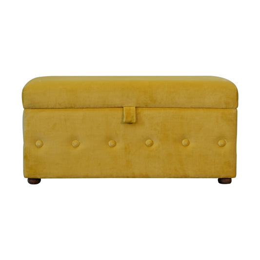 Mustard Lid-up Cotton Velvet Ottoman - CasaFenix