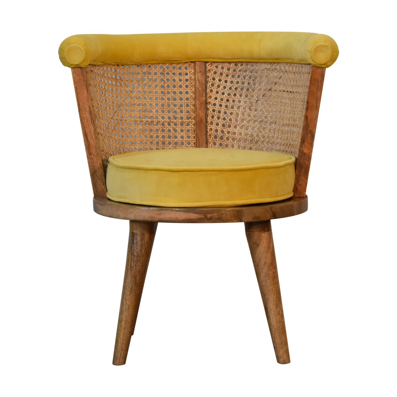 Mustard Yellow Cotton Velvet Nordic Rattan Bedroom Chair - CasaFenix