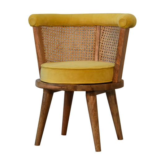 Mustard Yellow Cotton Velvet Nordic Rattan Bedroom Chair - CasaFenix