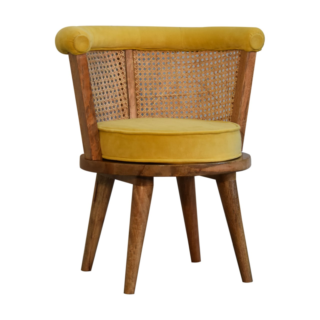 Mustard Yellow Cotton Velvet Nordic Rattan Bedroom Chair - CasaFenix