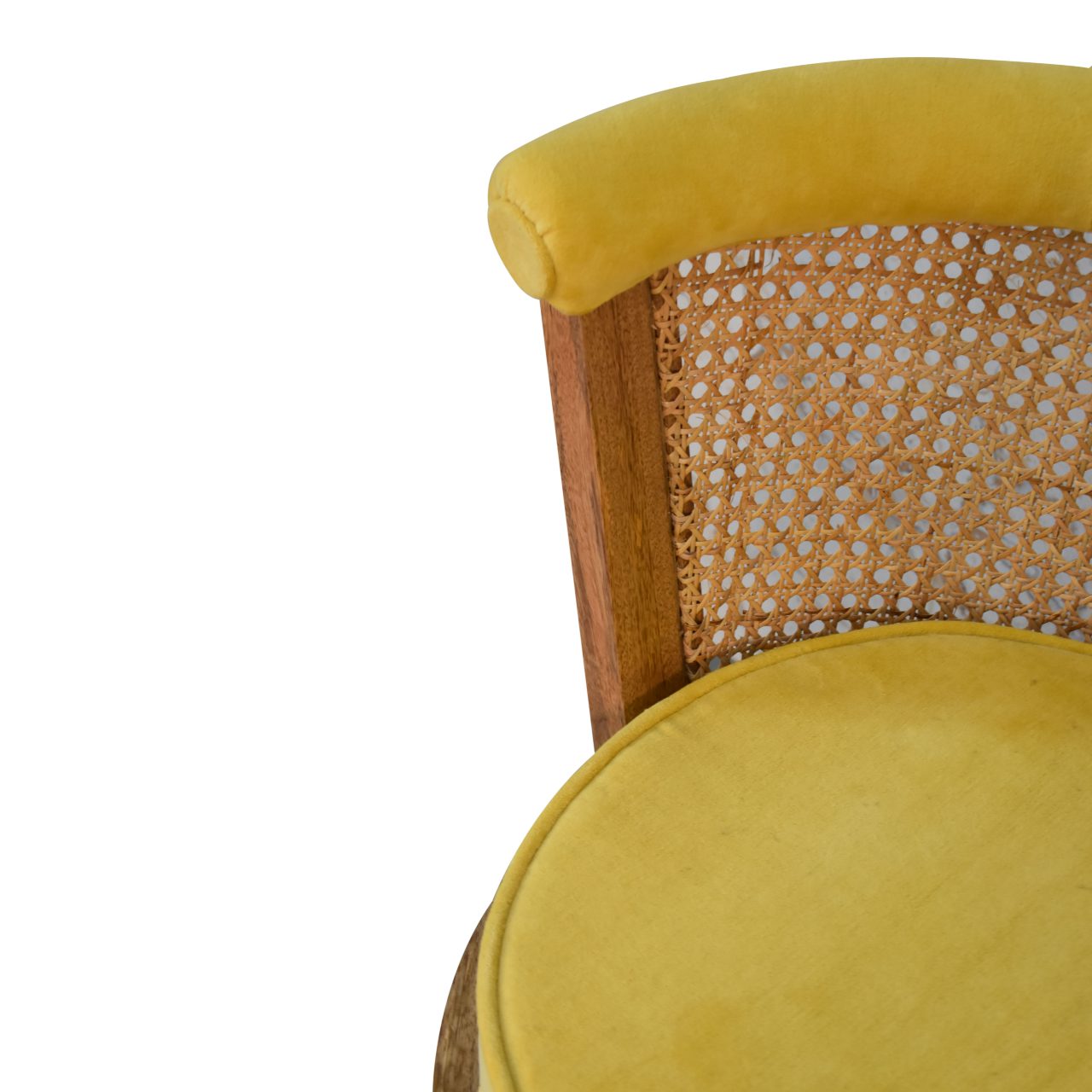 Mustard Yellow Cotton Velvet Nordic Rattan Bedroom Chair - CasaFenix