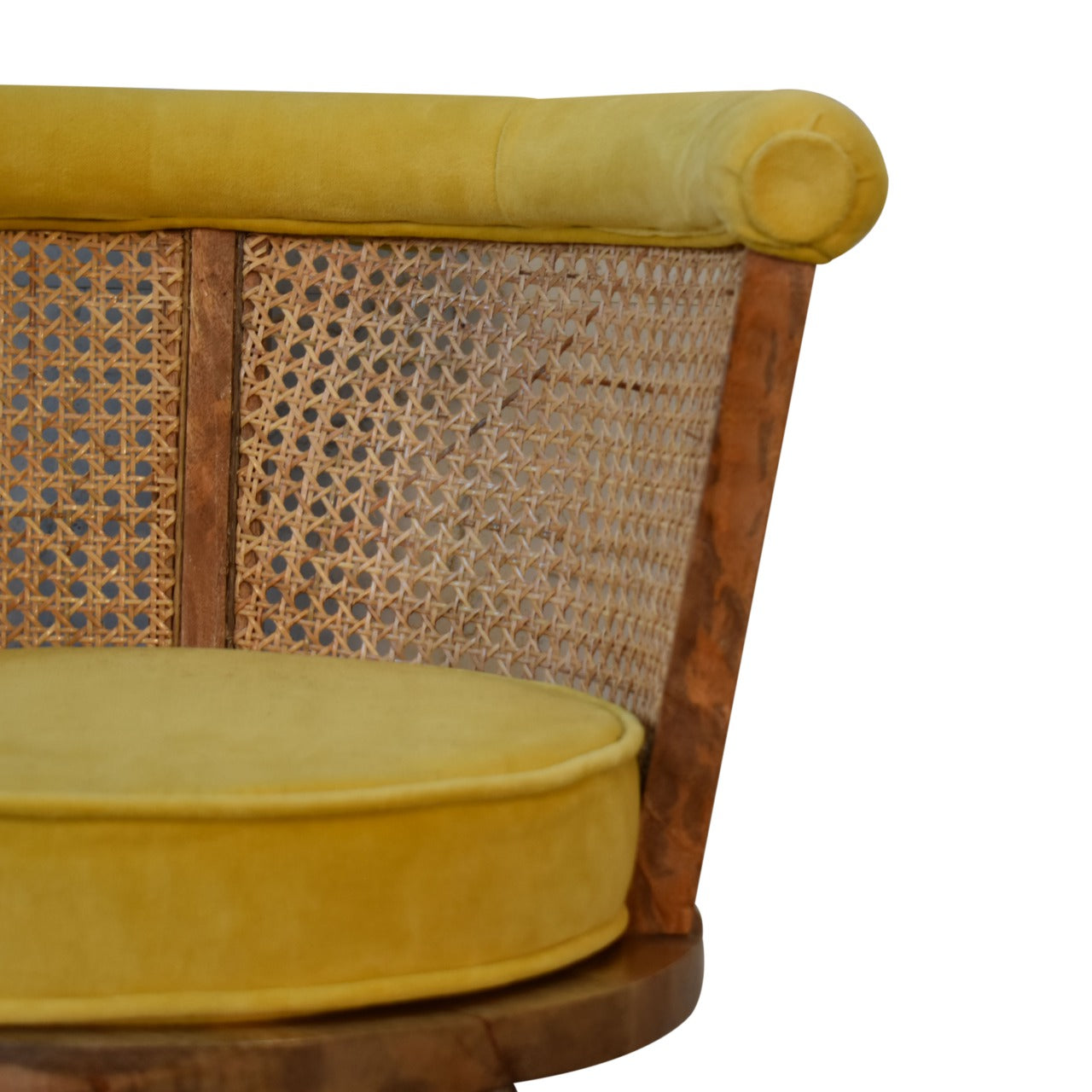 Mustard Yellow Cotton Velvet Nordic Rattan Bedroom Chair - CasaFenix