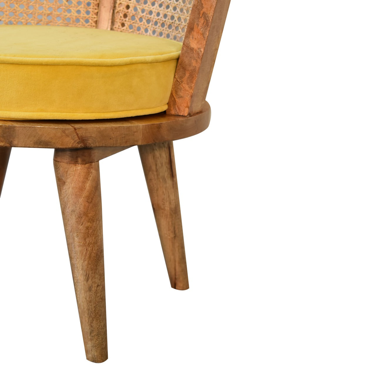 Mustard Yellow Cotton Velvet Nordic Rattan Bedroom Chair - CasaFenix