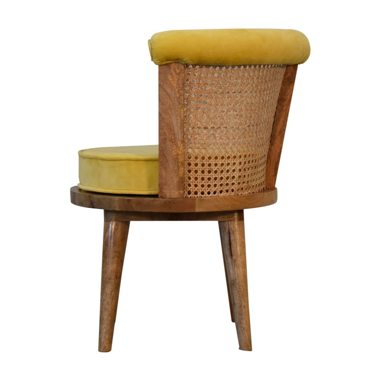 Mustard Yellow Cotton Velvet Nordic Rattan Bedroom Chair - CasaFenix