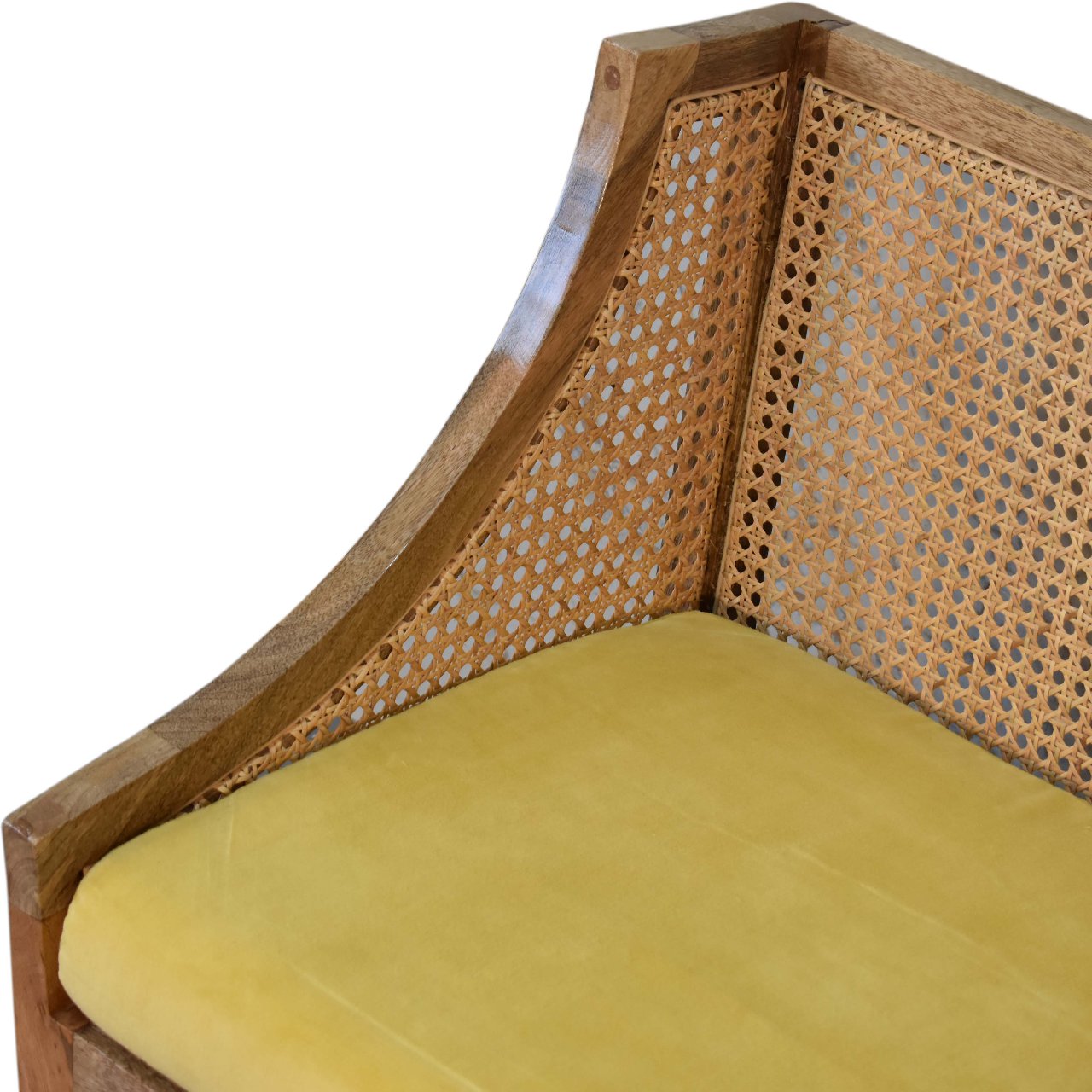 Mustard Yellow Cotton Velvet Rattan & Mango Wood Chair - CasaFenix