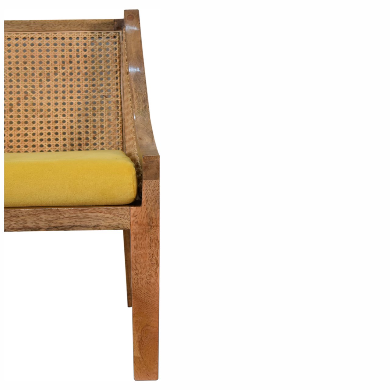 Mustard Yellow Cotton Velvet Rattan & Mango Wood Chair - CasaFenix