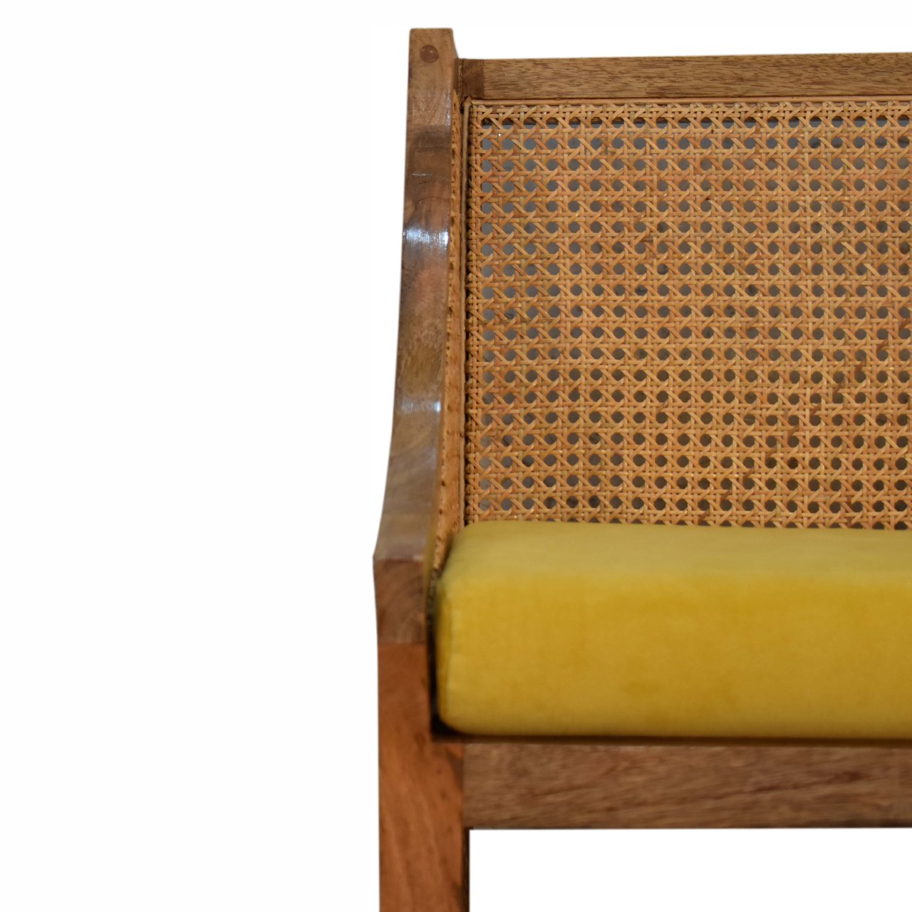 Mustard Yellow Cotton Velvet Rattan & Mango Wood Chair - CasaFenix