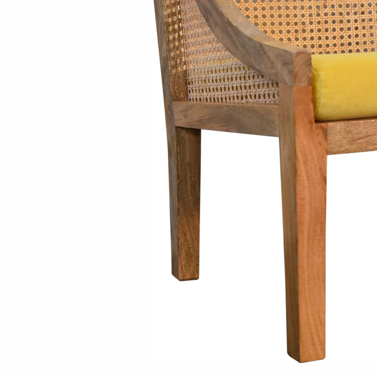 Mustard Yellow Cotton Velvet Rattan & Mango Wood Chair - CasaFenix