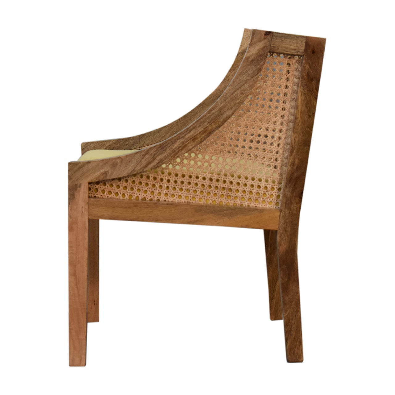 Mustard Yellow Cotton Velvet Rattan & Mango Wood Chair - CasaFenix