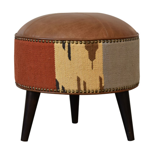 Durrie & Leather Mixed Footstool Animal Print - CasaFenix