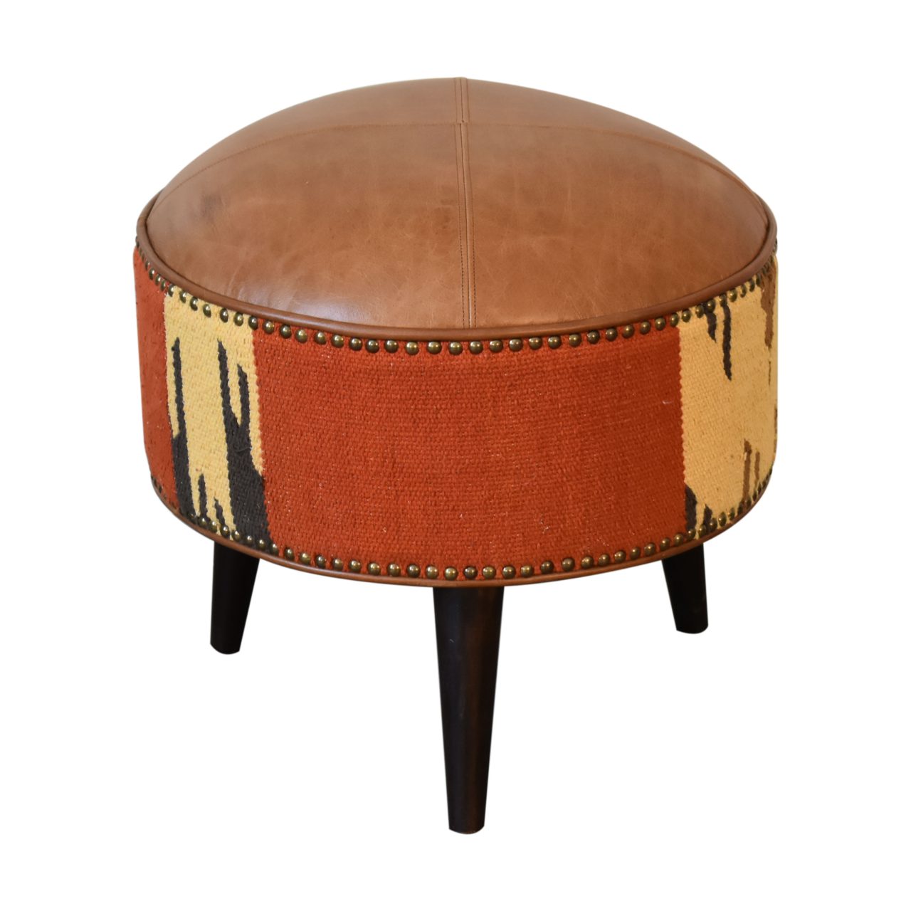 Durrie & Leather Mixed Footstool Animal Print - CasaFenix