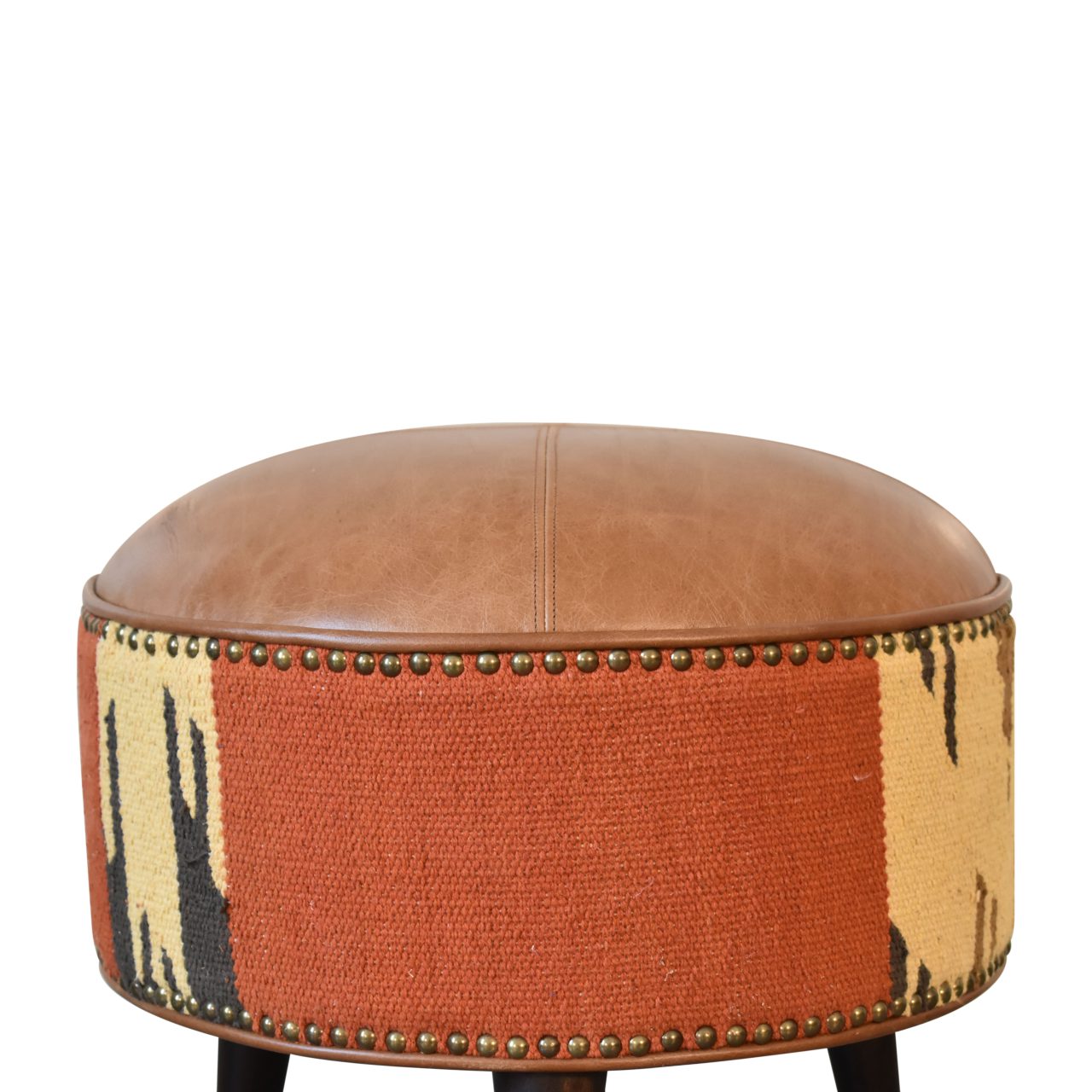 Durrie & Leather Mixed Footstool Animal Print - CasaFenix