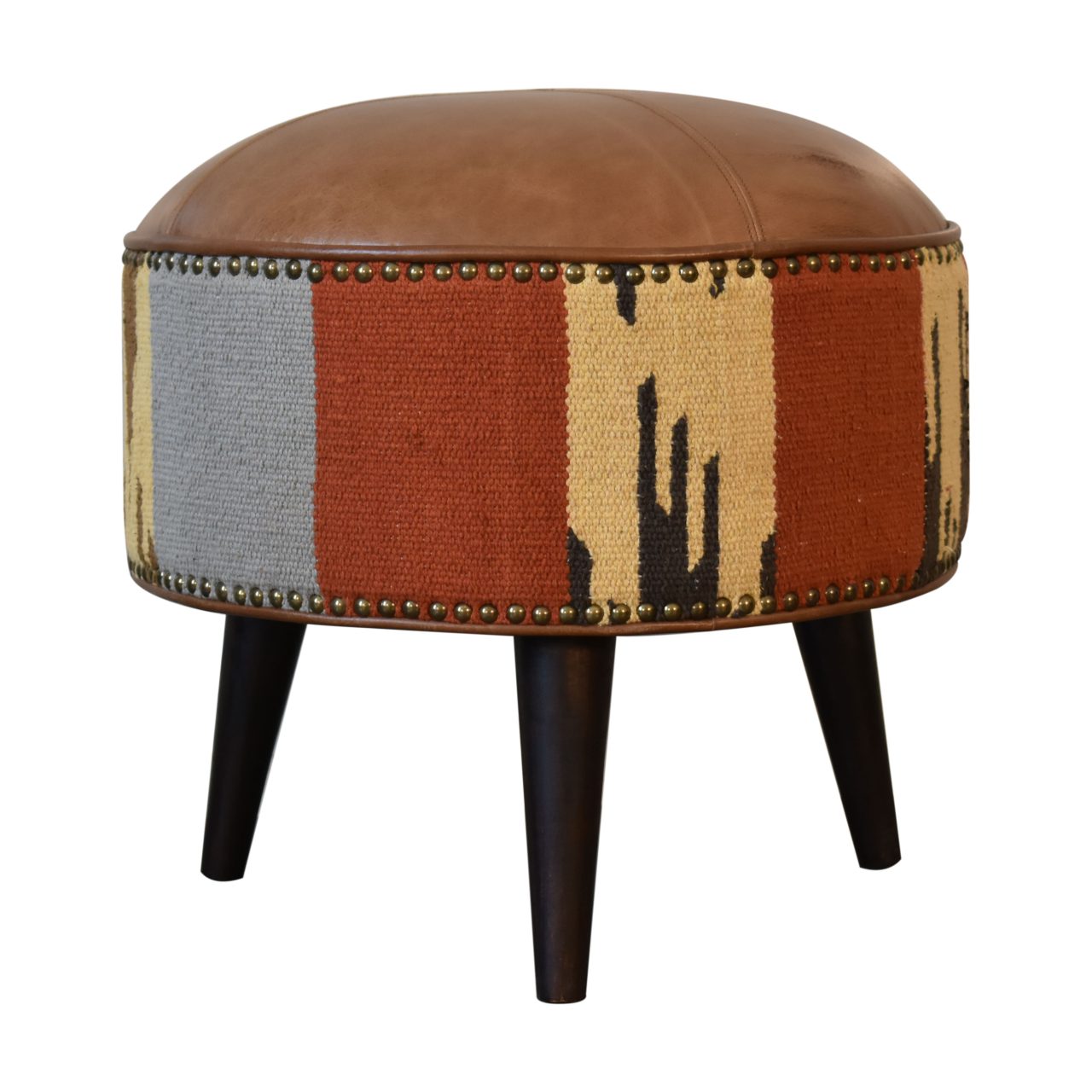 Durrie & Leather Mixed Footstool Animal Print - CasaFenix