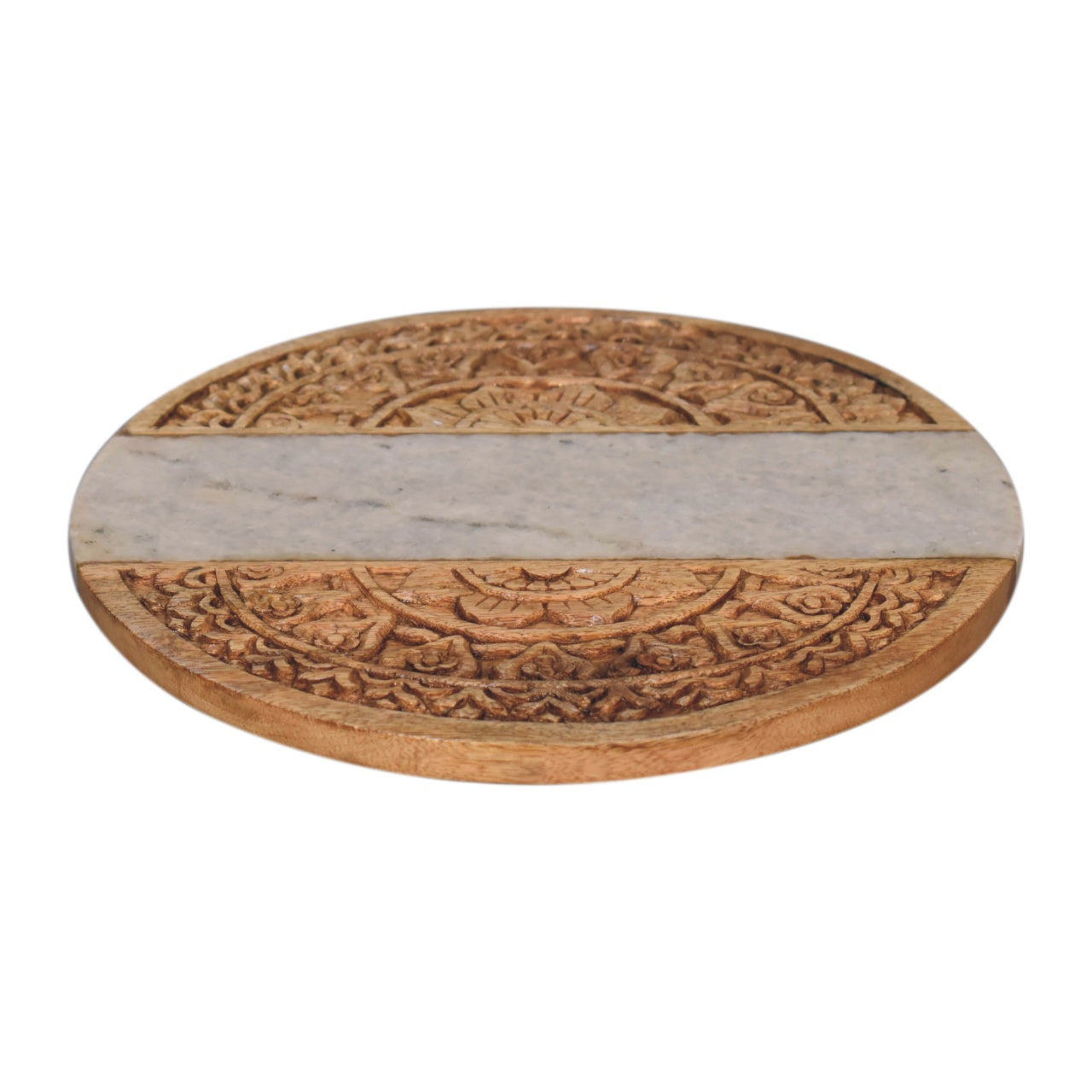 Round Marble and Carved Wood Chopping Board - CasaFenix