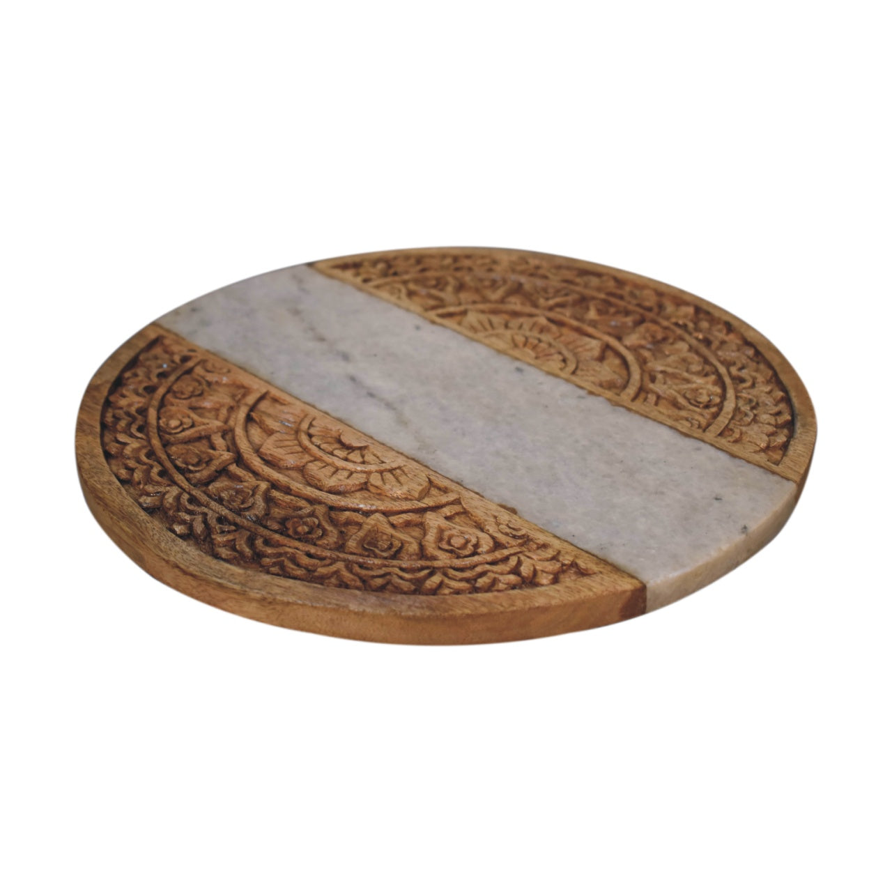 Round Marble and Carved Wood Chopping Board - CasaFenix