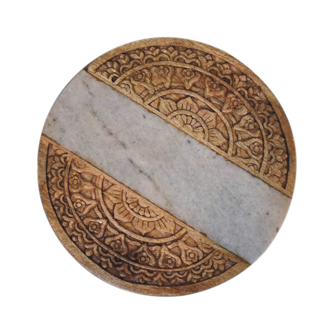 Round Marble and Carved Wood Chopping Board - CasaFenix