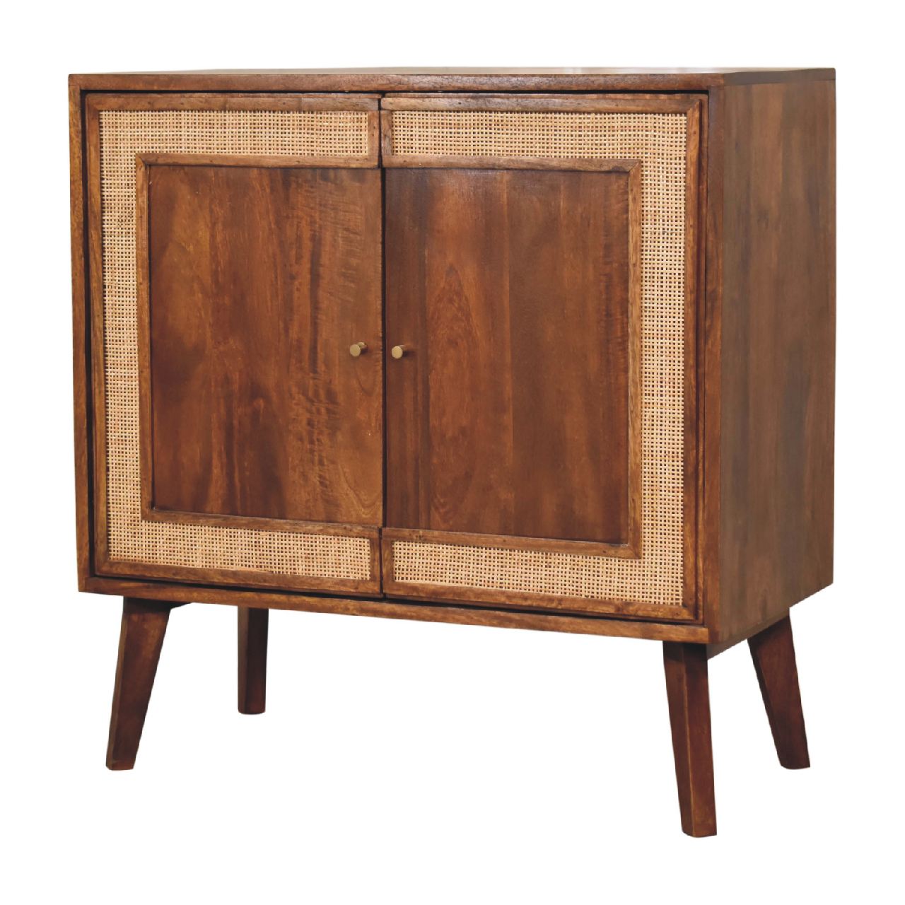 Carved Chestnut Cabinet Rattan & Solid Mango Wood Nordic Design - CasaFenix