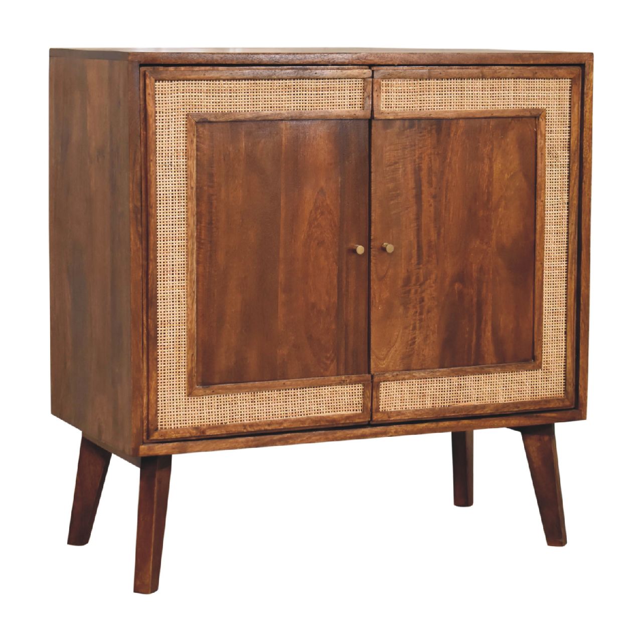 Carved Chestnut Cabinet Rattan & Solid Mango Wood Nordic Design - CasaFenix