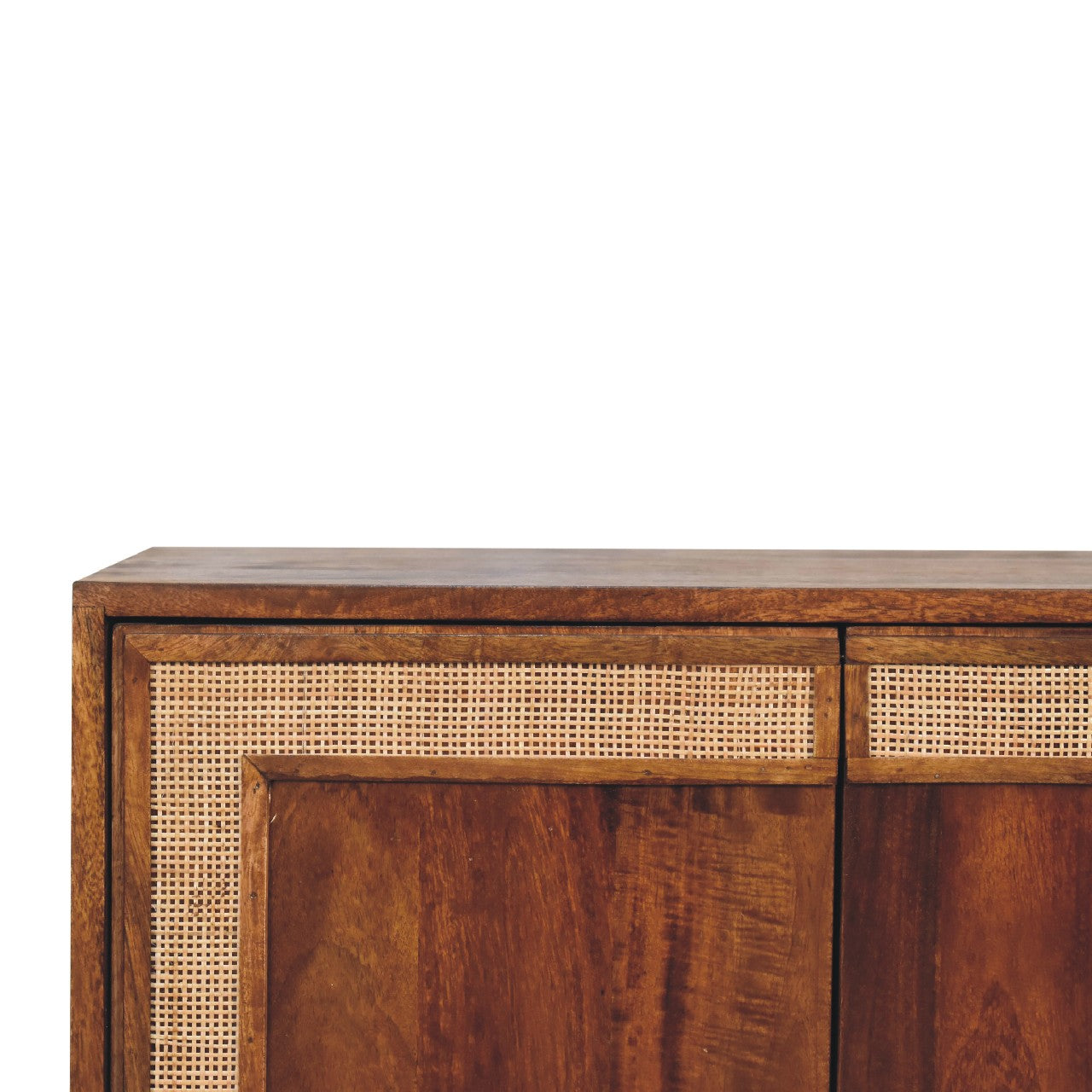 Carved Chestnut Cabinet Rattan & Solid Mango Wood Nordic Design - CasaFenix