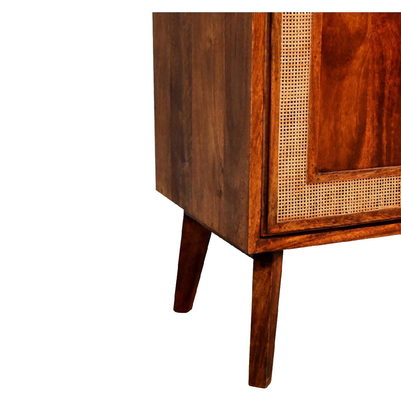 Carved Chestnut Cabinet Rattan & Solid Mango Wood Nordic Design - CasaFenix