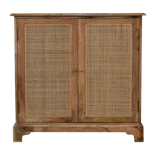 Woven Lounge Cabinet Rattan & Solid Mango Wood 2 Door Cupboard - CasaFenix