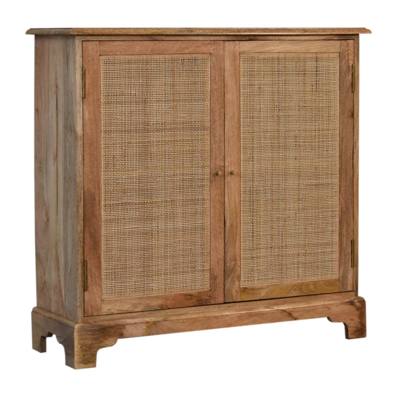 Woven Lounge Cabinet Rattan & Solid Mango Wood 2 Door Cupboard - CasaFenix