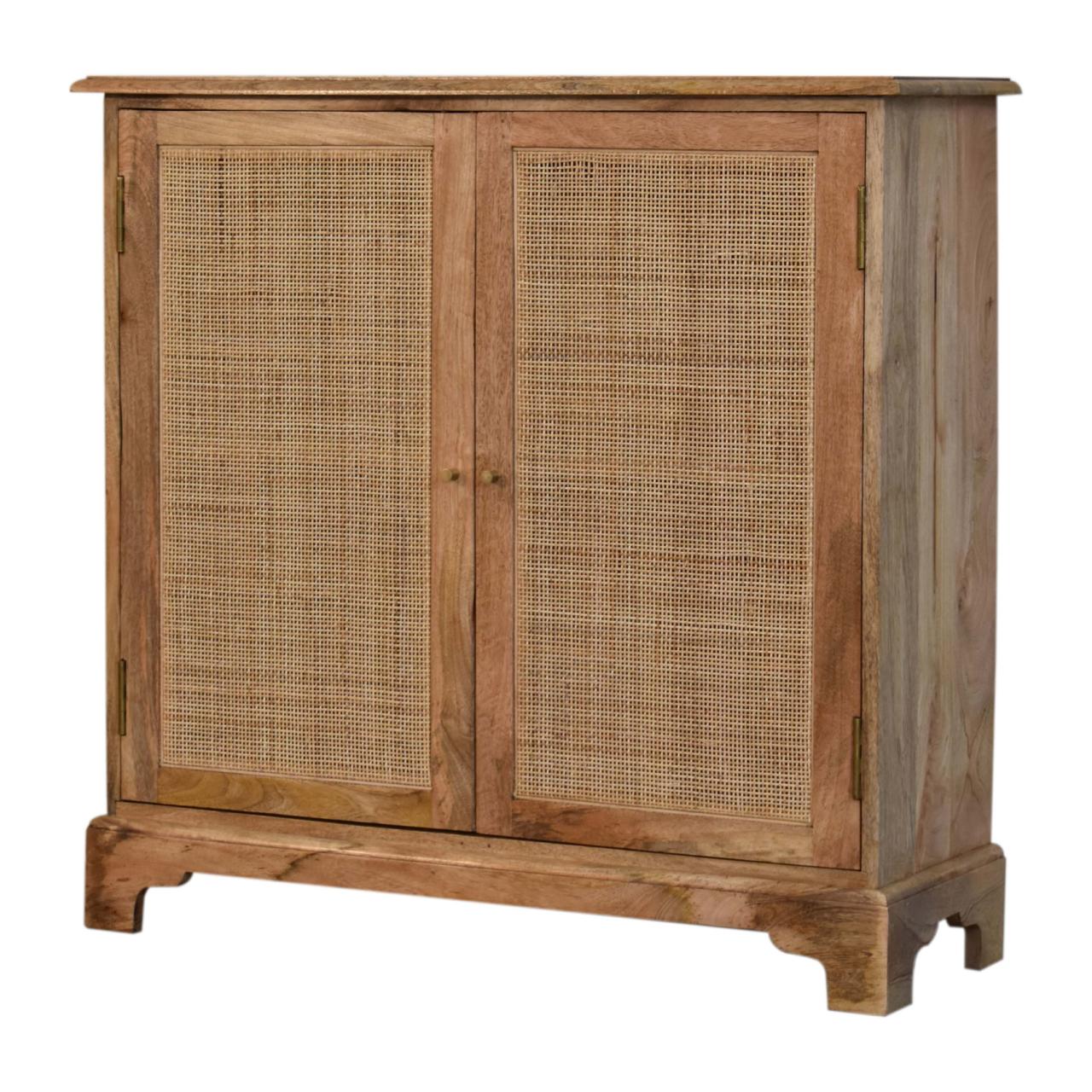 Woven Lounge Cabinet Rattan & Solid Mango Wood 2 Door Cupboard - CasaFenix