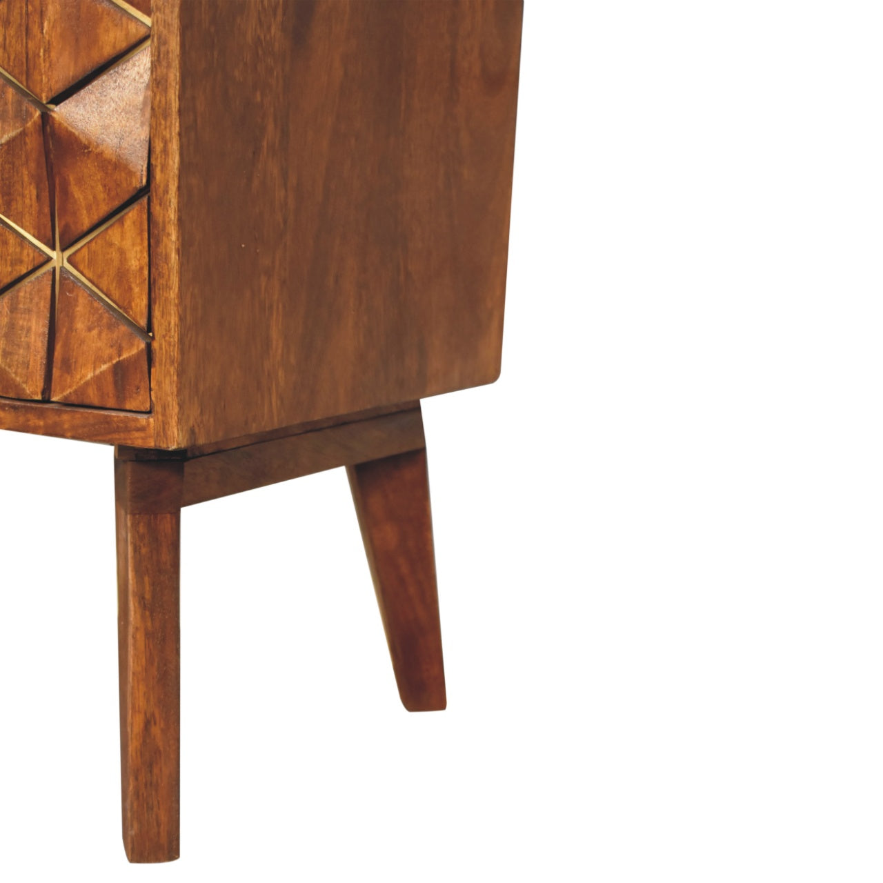 Chestnut Cubed Brass Inlay Cabinet 3 Drawer 1 Door Cube Design - CasaFenix