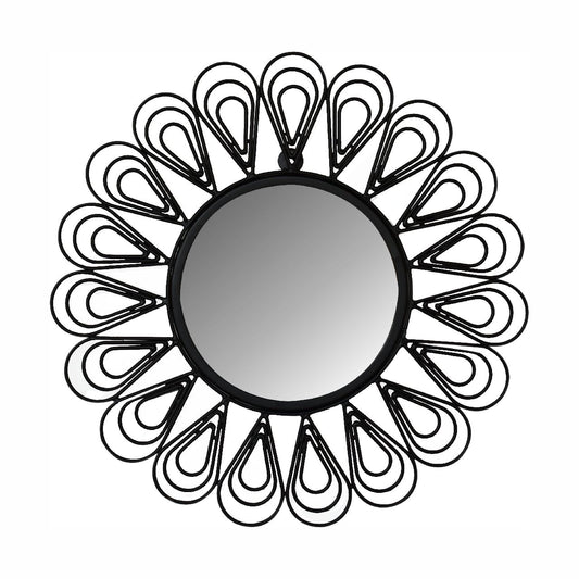 Black Coated Wired Flower Wall Mirror - CasaFenix