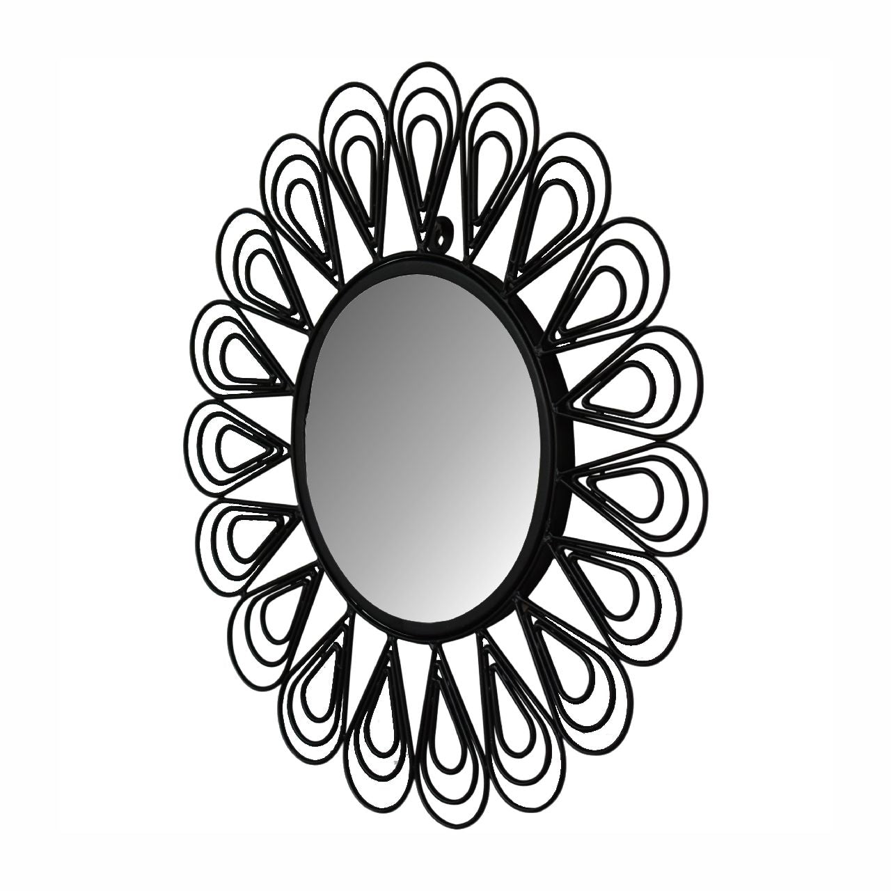 Black Coated Wired Flower Wall Mirror - CasaFenix