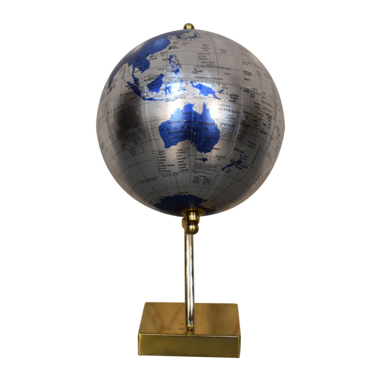 Blue Globe with Mixed Chrome & Brass Frame - CasaFenix