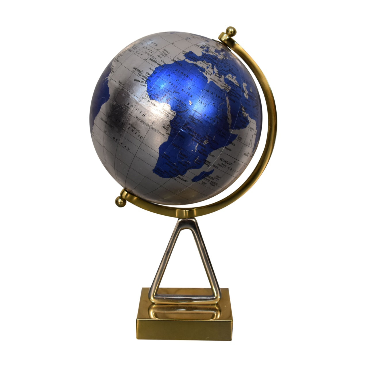 Blue Globe with Mixed Chrome & Brass Frame - CasaFenix