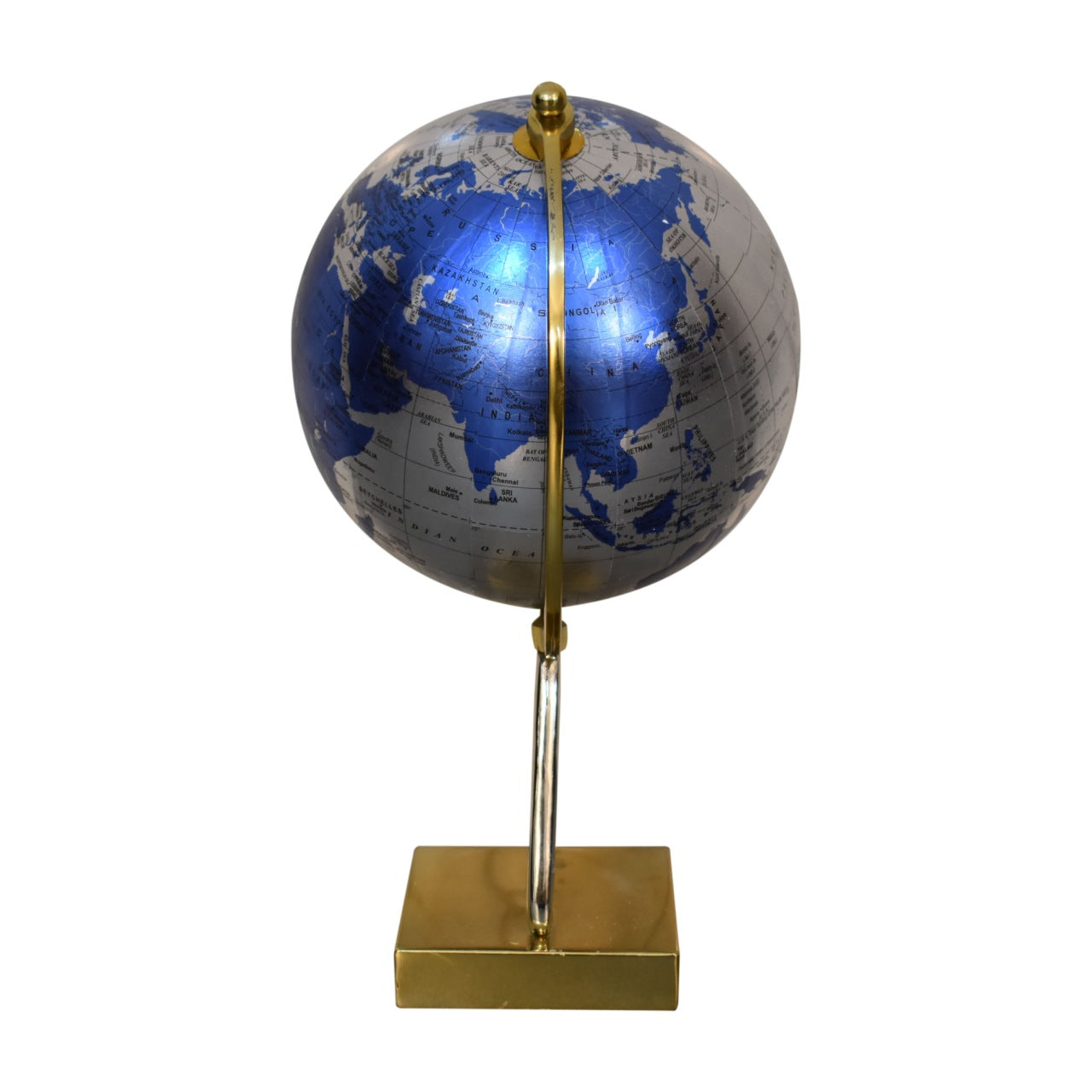 Blue Globe with Mixed Chrome & Brass Frame - CasaFenix