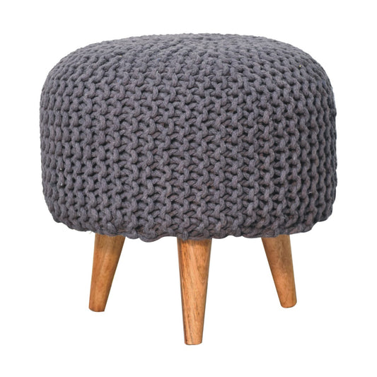 Keeva Grey Round Footstool - CasaFenix