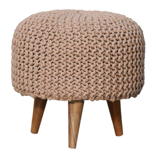 Keeva Beige Round Footstool - CasaFenix