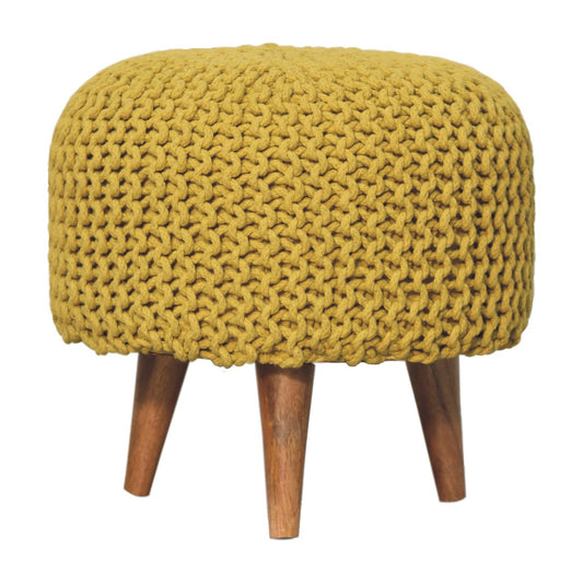 Keeva Mustard Round Footstool - CasaFenix