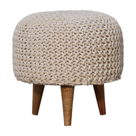 Keeva White Round Footstool - CasaFenix