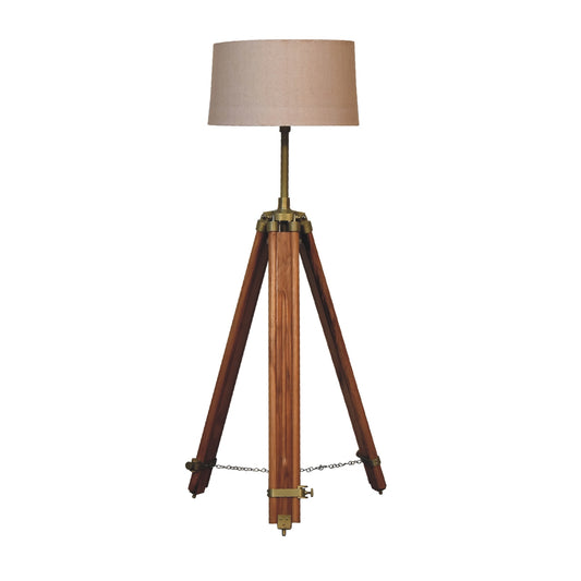 Brass Plated and Wooden Teak Floor Lamp - CasaFenix