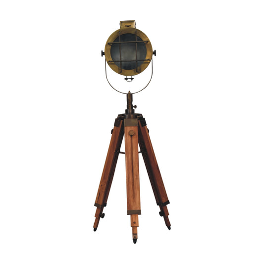 Caged Brass Antique Tripod Fold Spotlight Floor Lamp - CasaFenix