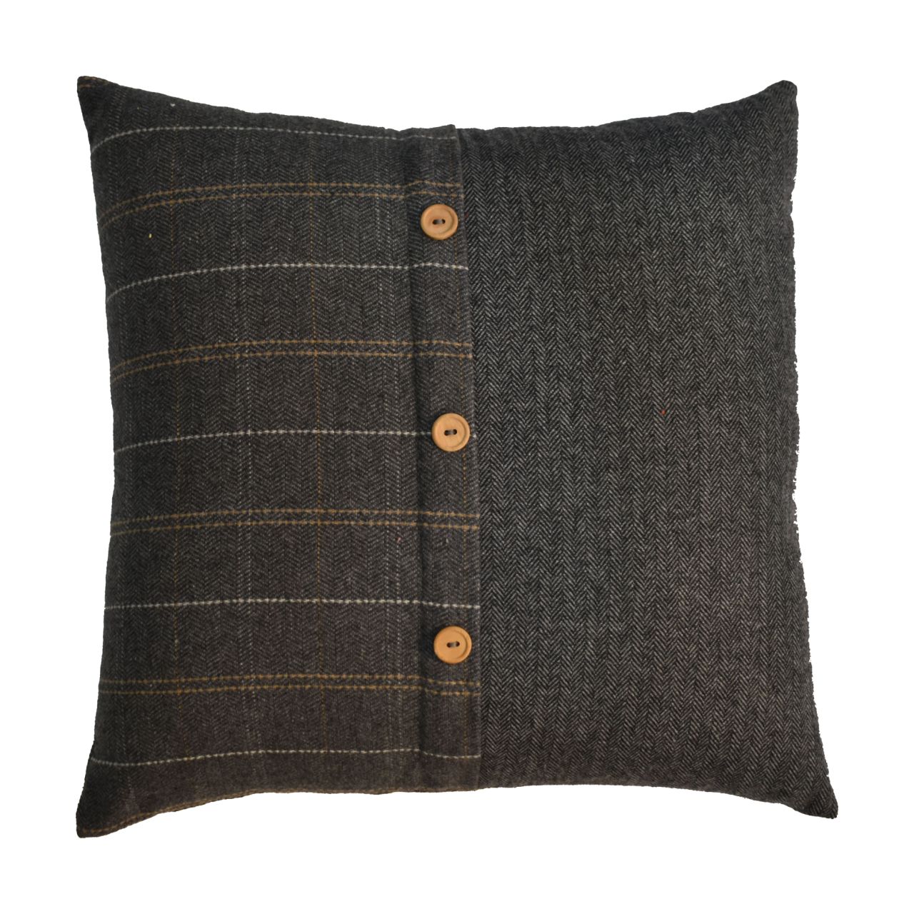 Quinn Cushion Set of 2- Pewter & Black Tweed - CasaFenix