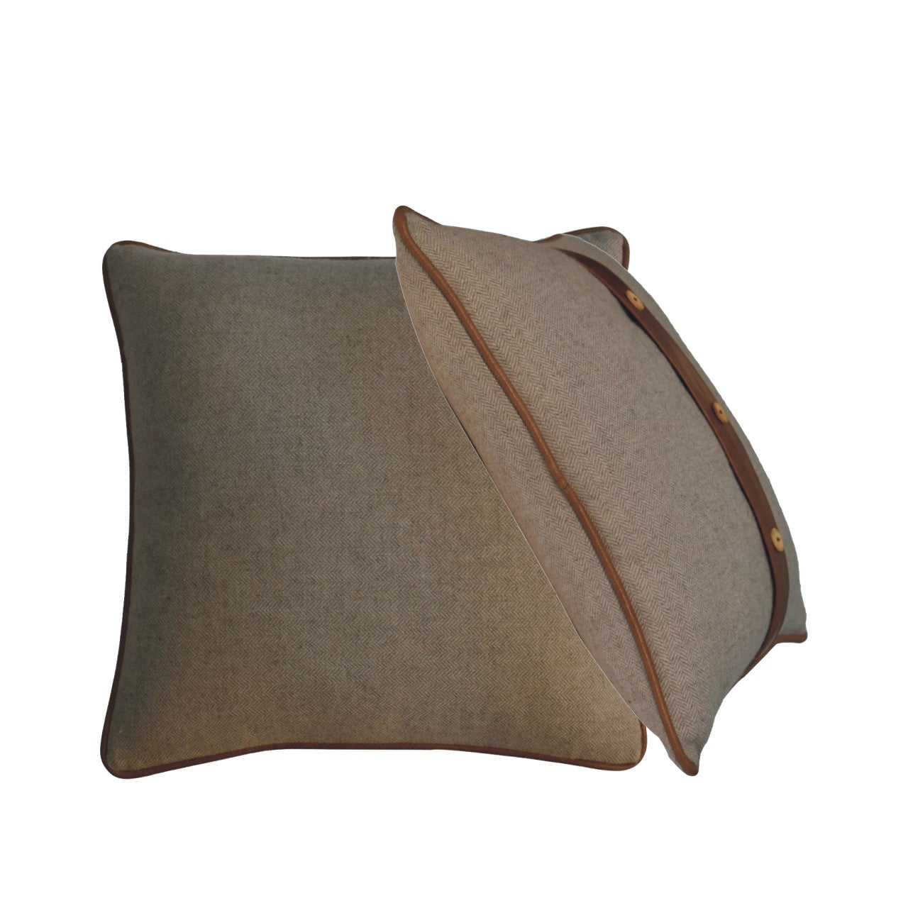 Quinn Cushion Set of 2 - Leather & Sand Tweed - CasaFenix