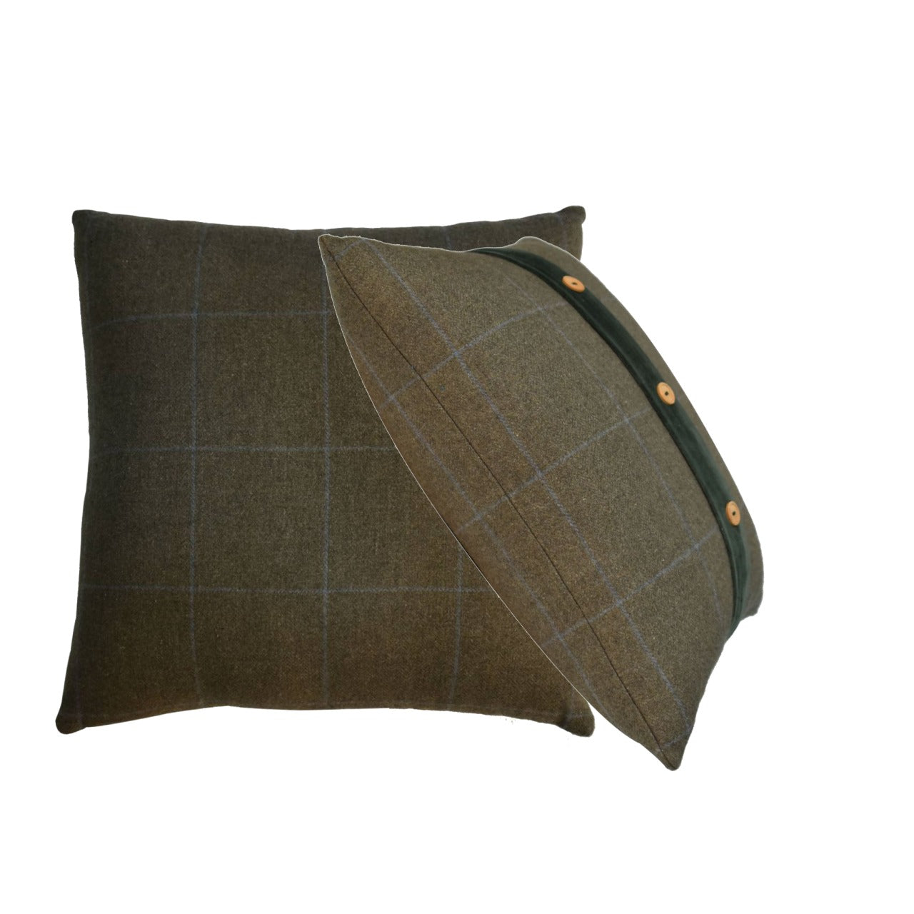 Quinn Cushion Set of 2 - Green Olive Tartan & Green Velvet - CasaFenix